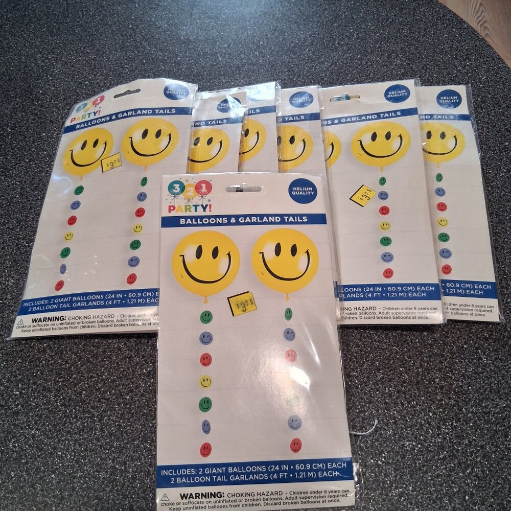 Bundle of 7 New Party Decorations Smiley Face Balloon with Garland